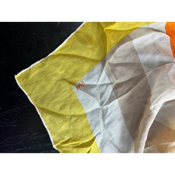 Vintage Vera- Yellow Orange- Striped- Silky Scarf- Vibrant Square- 31x31" - Picture 7 of 7